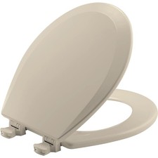 Round Toilet Seat Easy Clean Molded Wood Almond Durable USA Made For Round Toile