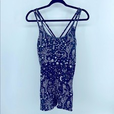 BlackMilk Nocturnal Affair celestial print racerback shelf bra catsuit romper L