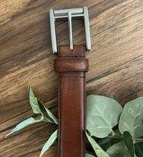 LOOK Polo Ralph Lauren Mens 38 Brown Leather Sliver Buckle Belt