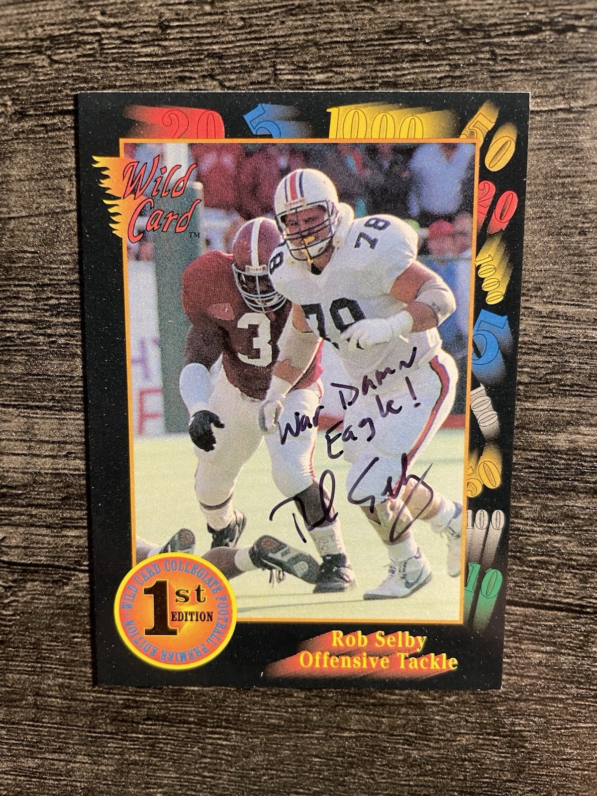 1991 Wild Card Draft Rob Selby Signed Rookie Card #80 Auburn Tigers Auto