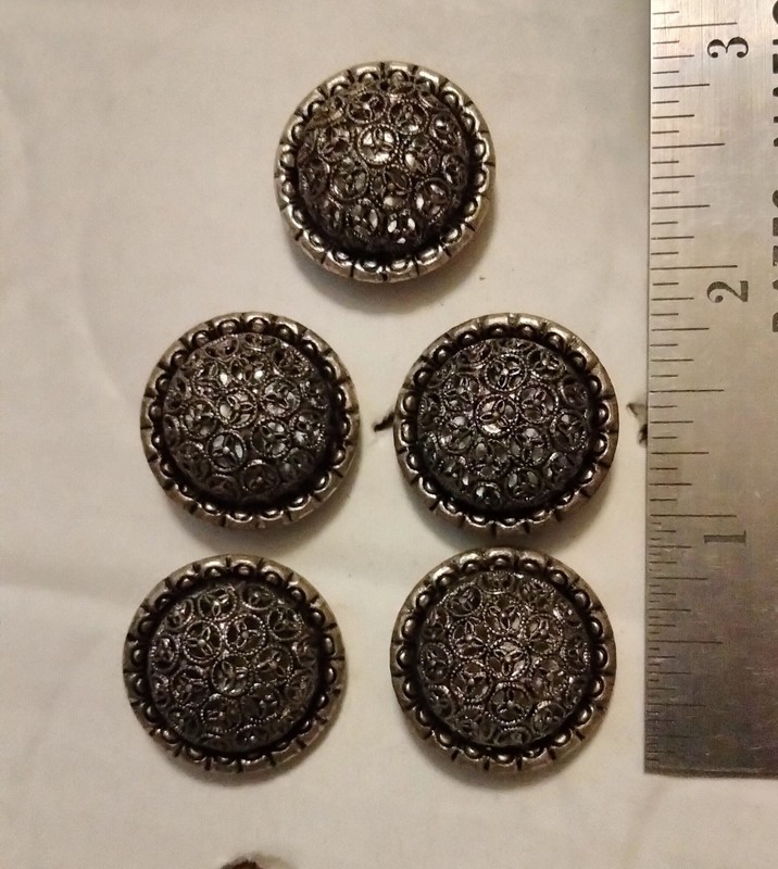 Vintage Ornate Silver Tone Metal Shank Buttons Set of 5 Victorian Revival