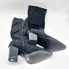 Putu Women's Black Pointed Toe Side Zip Chunky Heel Block Boots Size 8