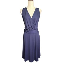 Lauren Ralph Lauren Navy Faux Wrap Fit Flare Dress Sleeveless Size 12
