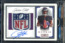 2019 Panini National Treasures Justice Hill #1/1 NFL SHIELD Auto RC Rookie Card