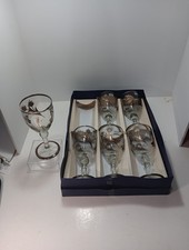 RARE NEW 4 Vintage Sterling Silver Etched Wine Glasses Magic Bird and Leaves 925