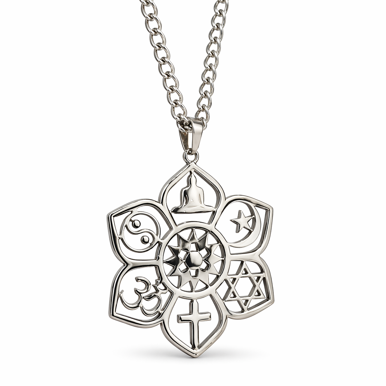 Coexist Pendant Multi Faith Necklace Religious Symbols Unity Peace 18"" Chain