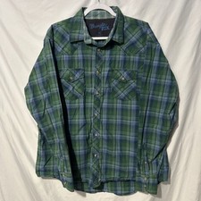 Wrangler Mens XXL Western Shirt Pearl Snap Plaid Long Sleeve Green Blue