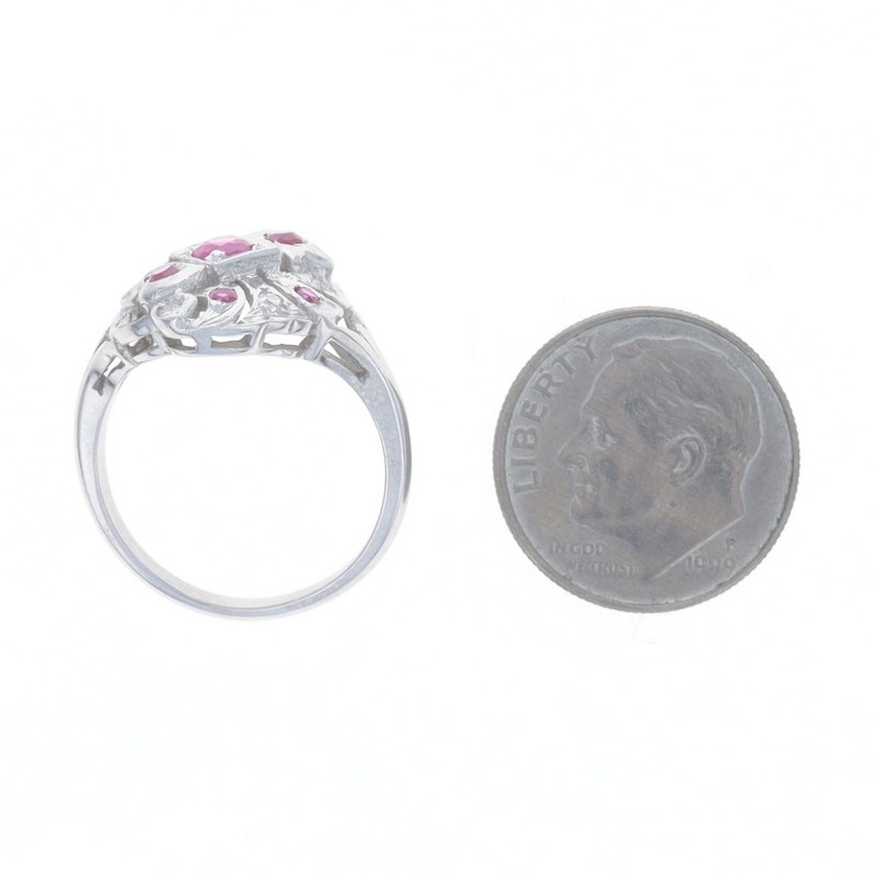 White Gold Lab-Created Ruby Diamond Art Deco Cock… - image 5