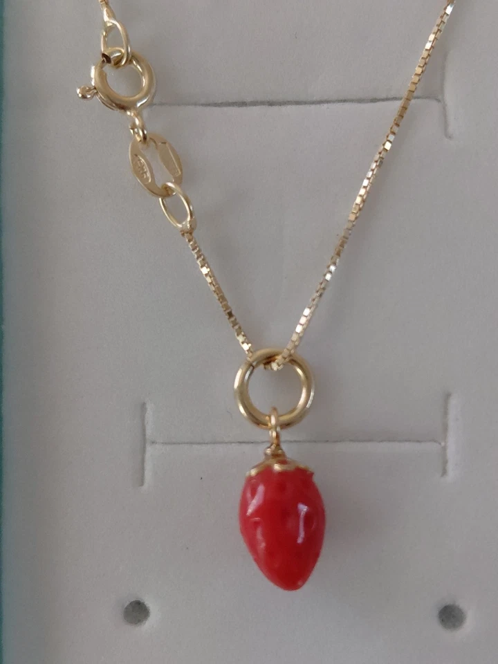  COLLANA + CIONDOLO FRAGOLA  IN CORALLO ROSSO DELLA SARDEGNA  con argento 925  - Immagine 2 di 4