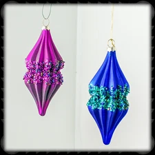 Pair of Finial-Style Repro Christmas Ornaments – Magenta & Blue | Transpac | NOS