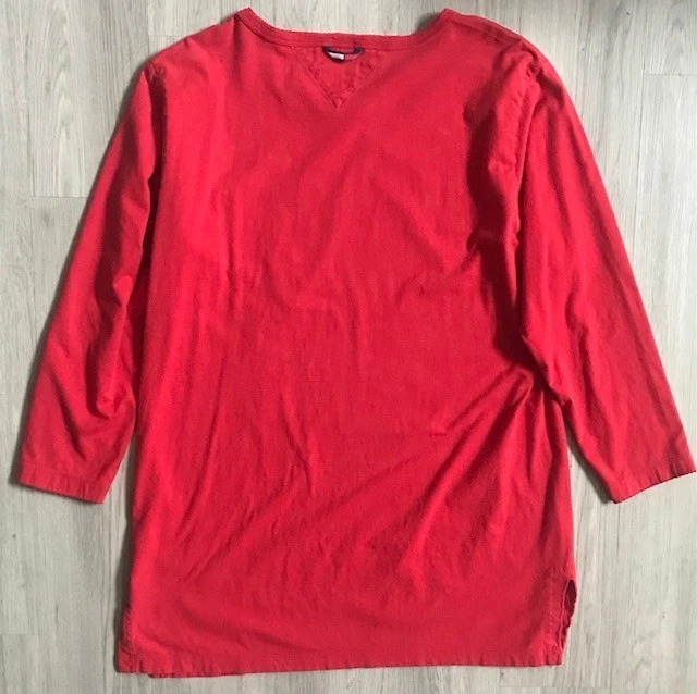 CAMISA DE DORMIR ROJA MANGA LARGA ALGODÓN LOGO TOMMY HILFIGER VINTAGE Y2K PARA MUJER XL Foto 2 de 4