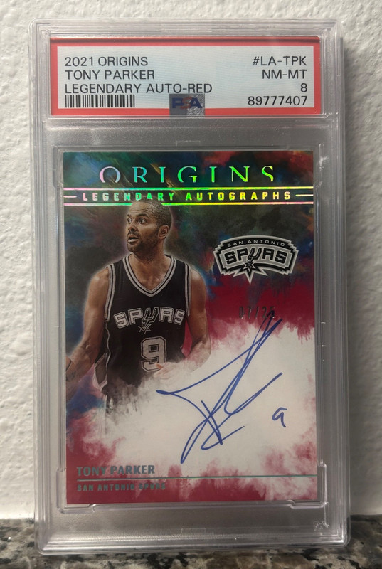 2021 Panini Origins Tony Parker LEGENDARY RED AUTO /25 HOF SSP #LA-TPK PSA 8
