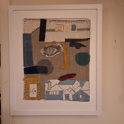Assemblage Collage Unikat Kunst Handgefertigt Stück Home Pub Dekor Abstrakt Textil 