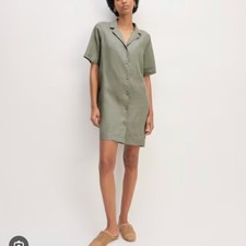 Everlane The Linen Shirt Dress Buttondown Short Sleeve Mini Green Size S