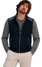Murano Slim Fit Vest Mens L Full Zip Sleeveless Navy Blue Grey Pockets soft