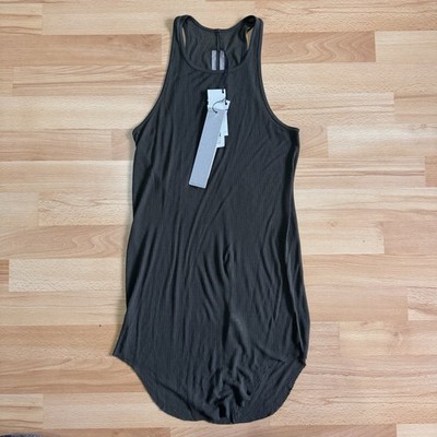 NEW! RICK OWENS Dark Green Ribbed Viscose Silk Tank Vest Top Size 12 UK Tee