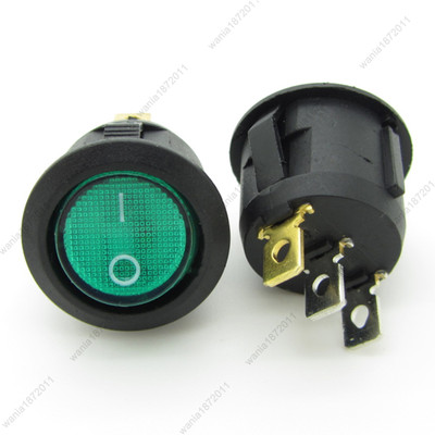 5 × Round Green 3 Pin SPST ON-OFF Rocker Switch With Neon Lamp 21mm Snap-in