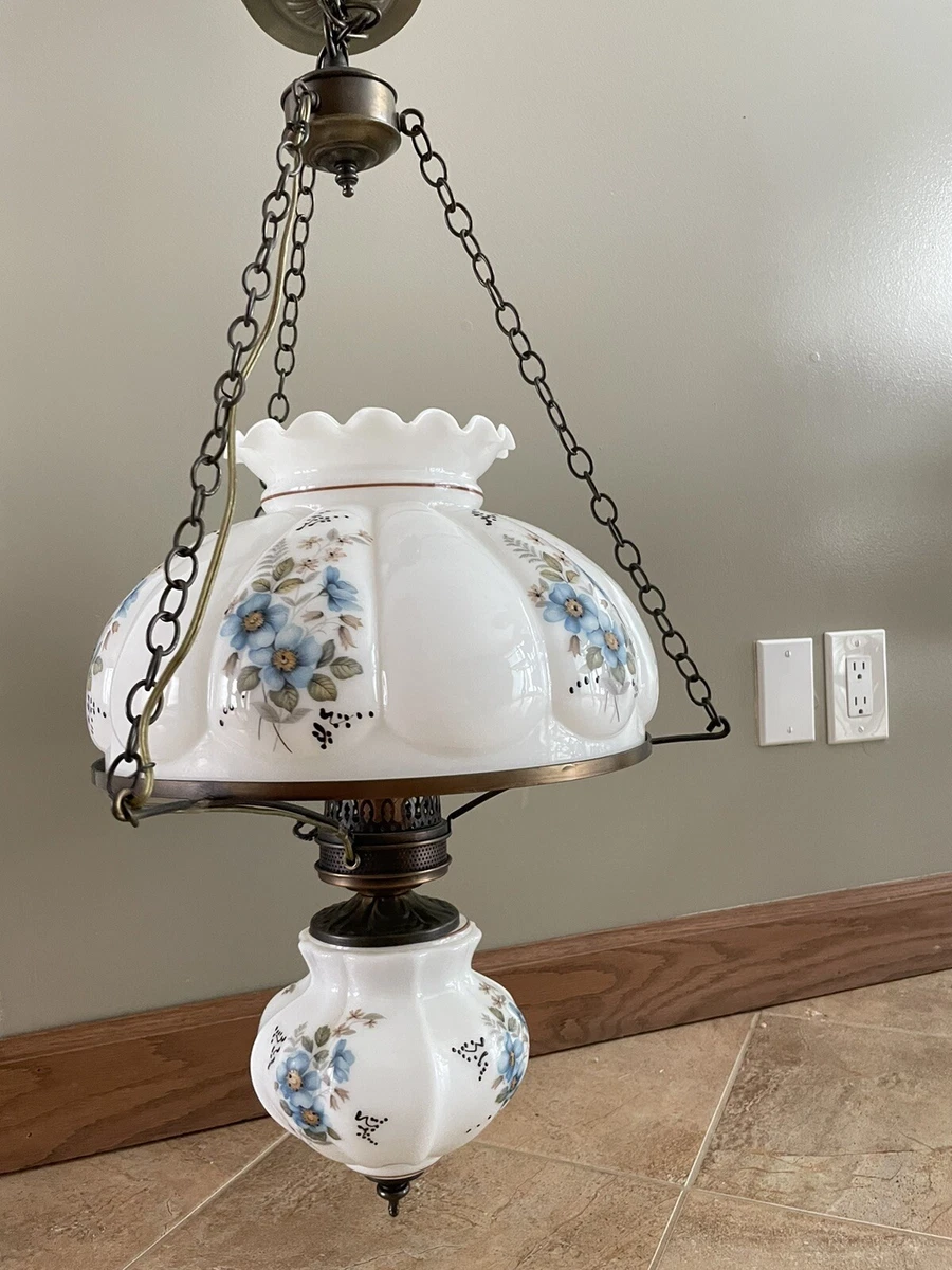 VTG Hurricane Ceiling Light Fixture Hand Painted Blue Flowers | eBay