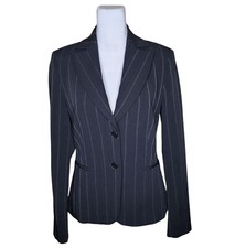 Vintage 90s Benetton Wide Pinstripe Fitted Blazer Womens 40 Black