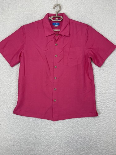 David Taylor Resort Short Sleeve Button Up Shirt Rayon Polyester Size M Pink - Picture 2 of 9
