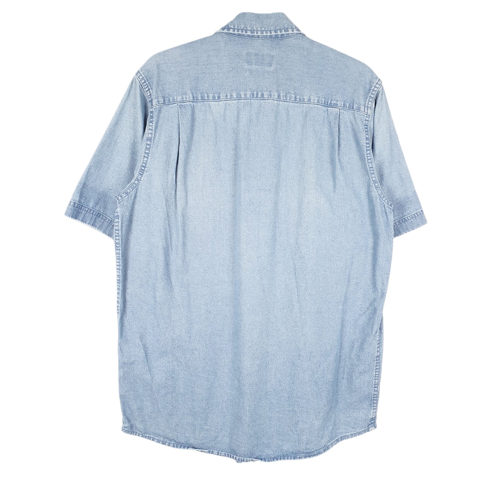 WRANGLER Blue Shirt Denim Jeans Chambray Work Comfort Stretch Short Sleeve S image 3