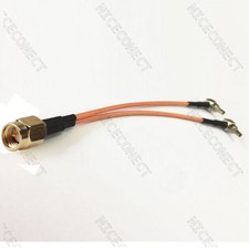 SMA Male to Y Type 2x CRC9 Male Right Angle Splitter Combiner Cable RG316 25cm