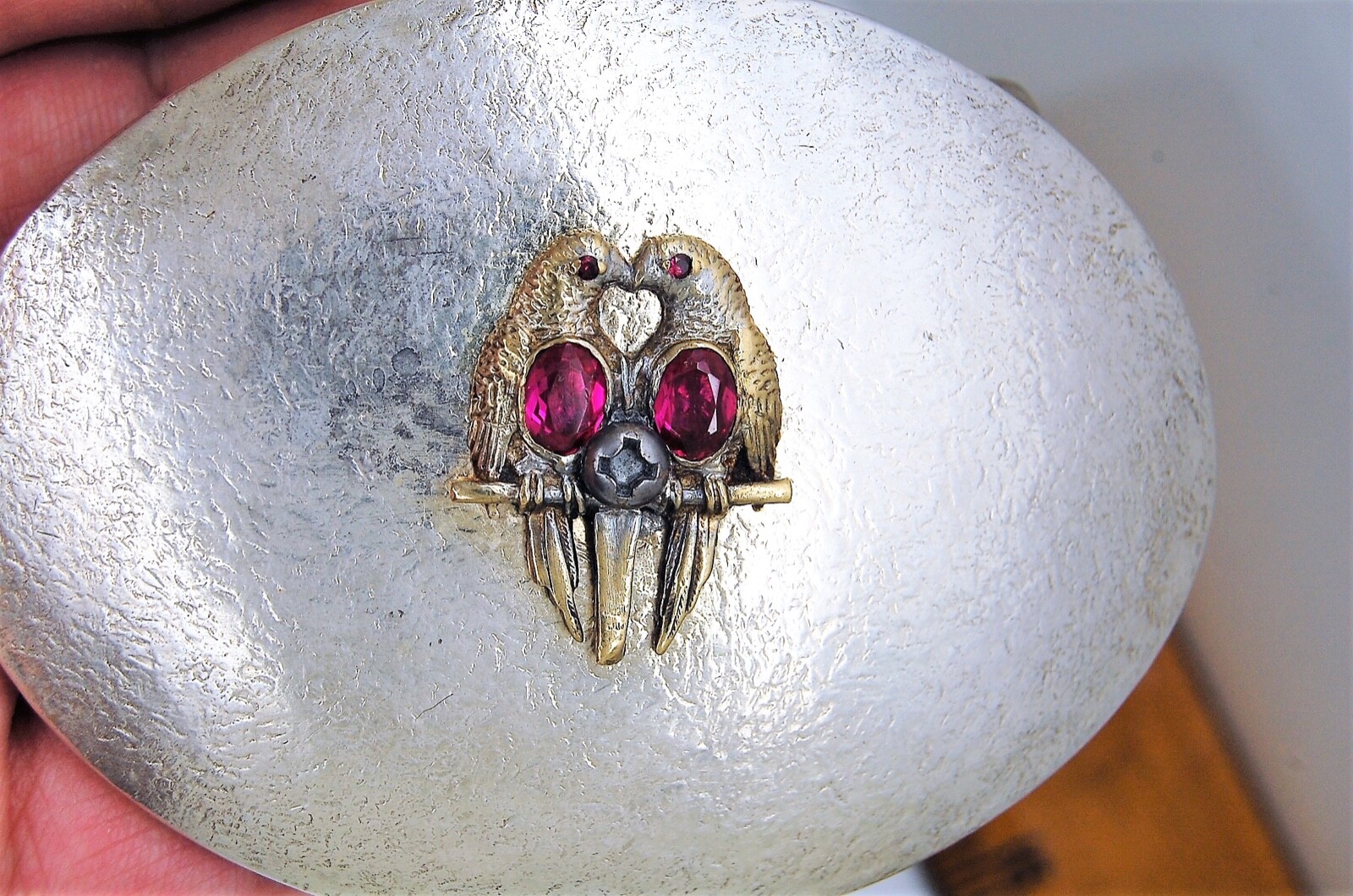 VINTAGE SOLID SILVER ( tasted )  HANDMADE TWO BIR… - image 1