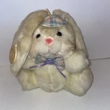 Vintage Cuddle Wit 1994 Easter Bunny Rabbit Cream Plush Stuffed Visor & Bow-tie