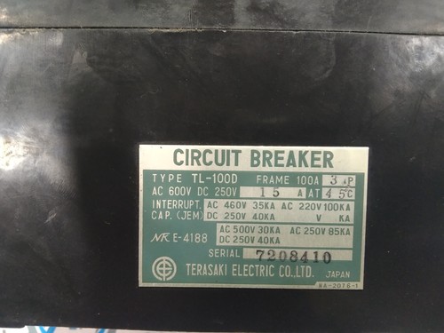 1pc New TERASAKI TL-100D Circuit Breaker 15A 3P - Picture 3 of 10