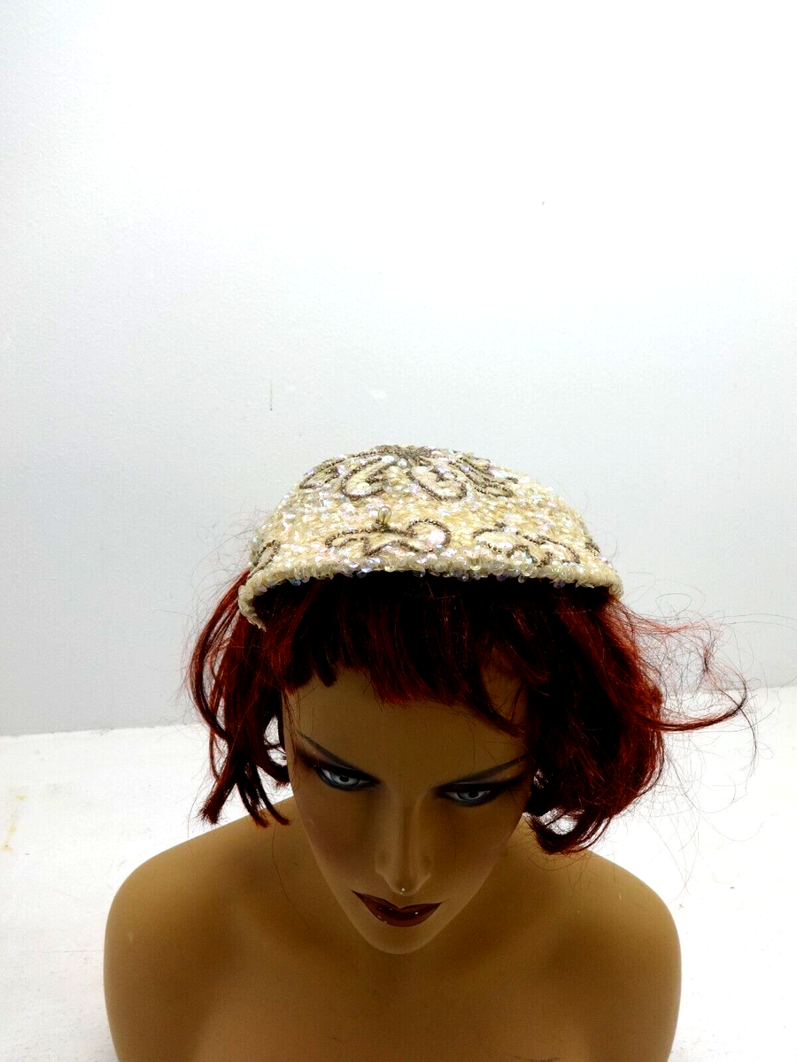 PATRICE MODEL NEW YORK VINTAGE 1950 SEQUINED HAT BEAUTIFUL  display picture 3