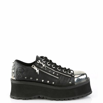 Demonia Gravedigger-04 Unisex Black Vegan Leather Platform Spike Shoes • 