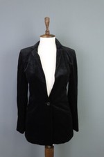 JIL SANDER Black Velour One Button Silk Tweed Jacket Blazer Size 36