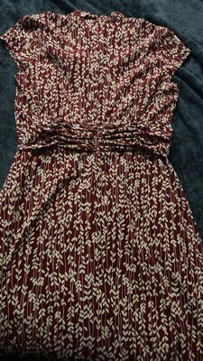 NorthStyle Women's Dress Size 14 Burgundy With Cream Vine Print 