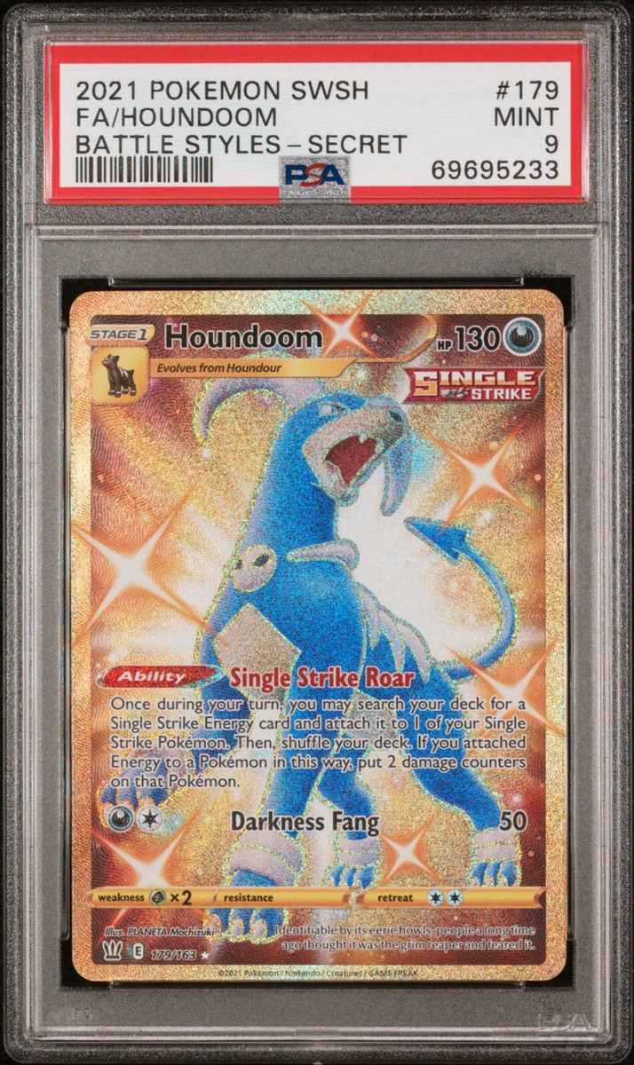 gold houndoom pokemon card Pokemon Battle Styles Houndoom 179/163 Full Art Holo Secret Gold Rare PSA 9  Mint