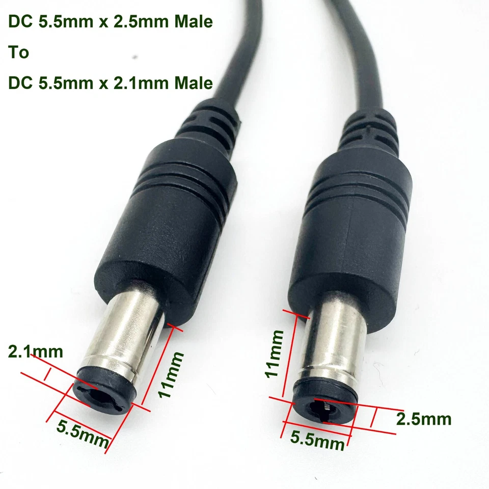 2x DC Power 5.5mm x 2.5mm Male to 2.1mm Male Camera Cable LED Strip CCTV Router - Image 3 of 4
