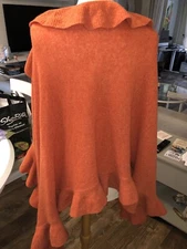 Giorgio Passigatti Ruffled Wool Shaw Wrap Extra Large, Color Sicilian Orange VTG
