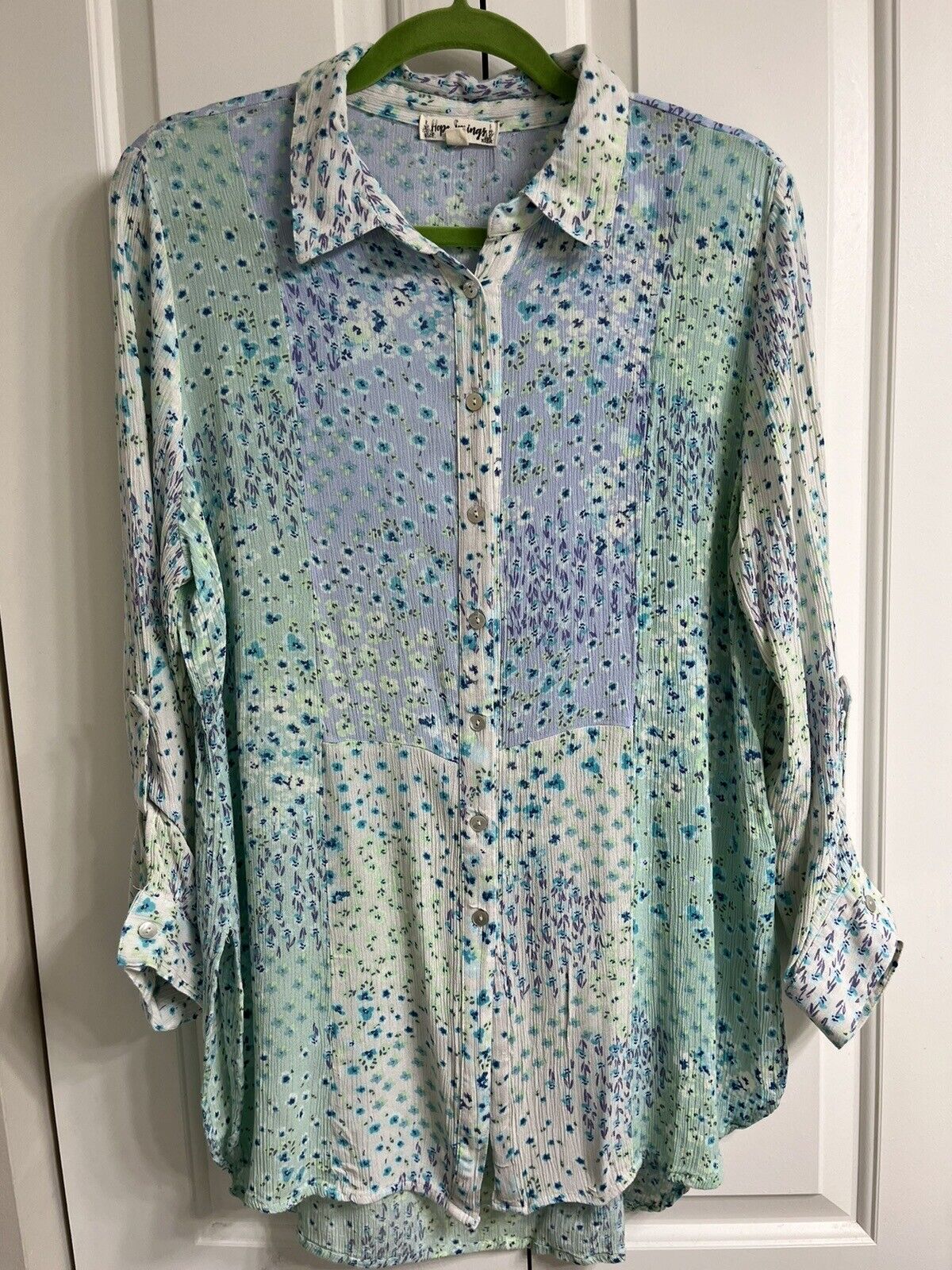 Hope Springs Blue Floral Tunic Size L (Tall ) Measurements In Photos EUC