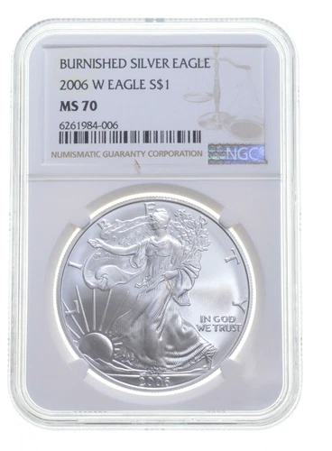 2006 W BURNISHED SILVER EAGLE NGC MS70 CLASSIC BROWN LABEL