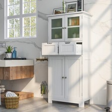 Badschrank mit 2 Schubladen & 4 Türen Badezimmerschrank Kommode 60x30x128cm