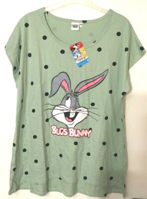 NEU LOONEY TUNES BUGS BUNNY DAMENSHIRT  XXL T-SHIRT TOP TUNIKA PUNKTE DOTS GRÜN