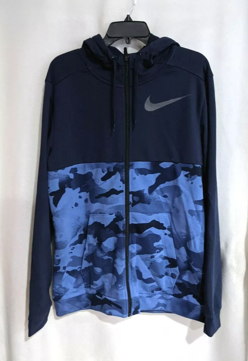 Nike Dri-FIT Men's Full-Zip Blue Camo Training Hoodie (CU6048-451) Sizes  M/L/XL