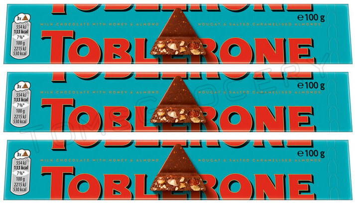 3 TOBLERONE CRUNCHY ALMONDS Swiss Chocolate Bars European Sweets 100g 3.5oz
