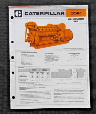 1980 Original CATERPILLAR 3512 Diesel Generator Motor Set Technische Broschüre