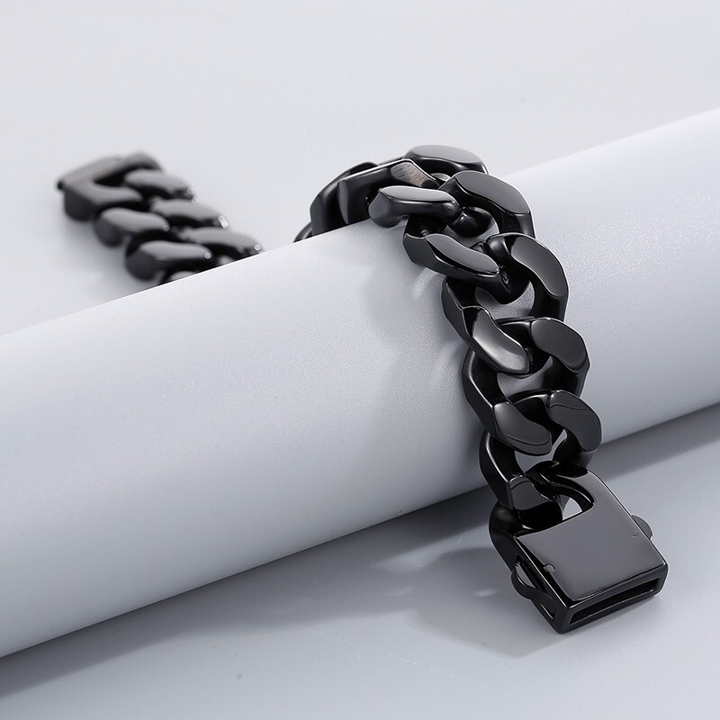 146g Heavy Black Stainless Steel Cuban Chain Bracelet For Mens Boys 20mm 