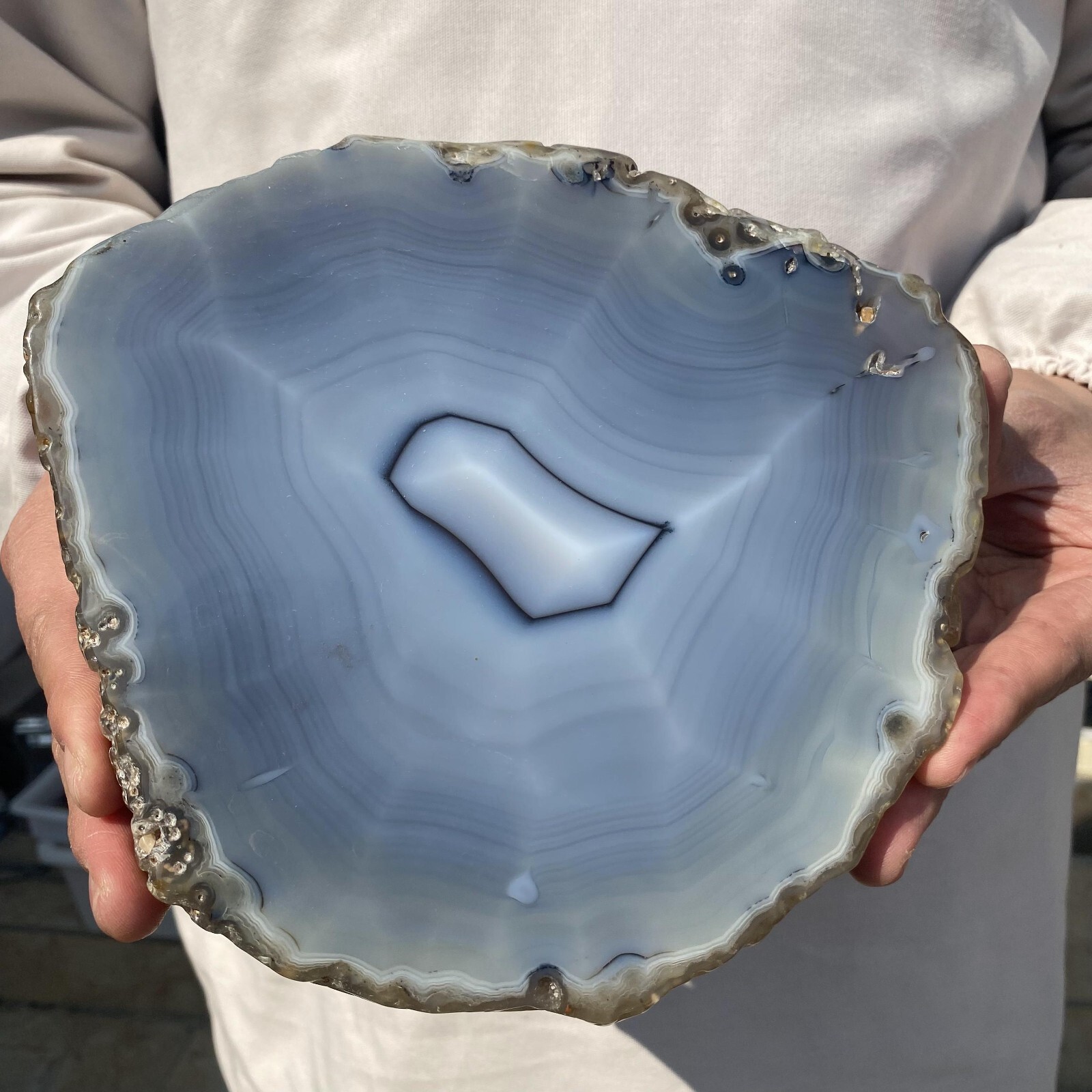 1550g Natural Blue Agate Banded Slab Polished Chalcedony Crystal for Healing and Reiki