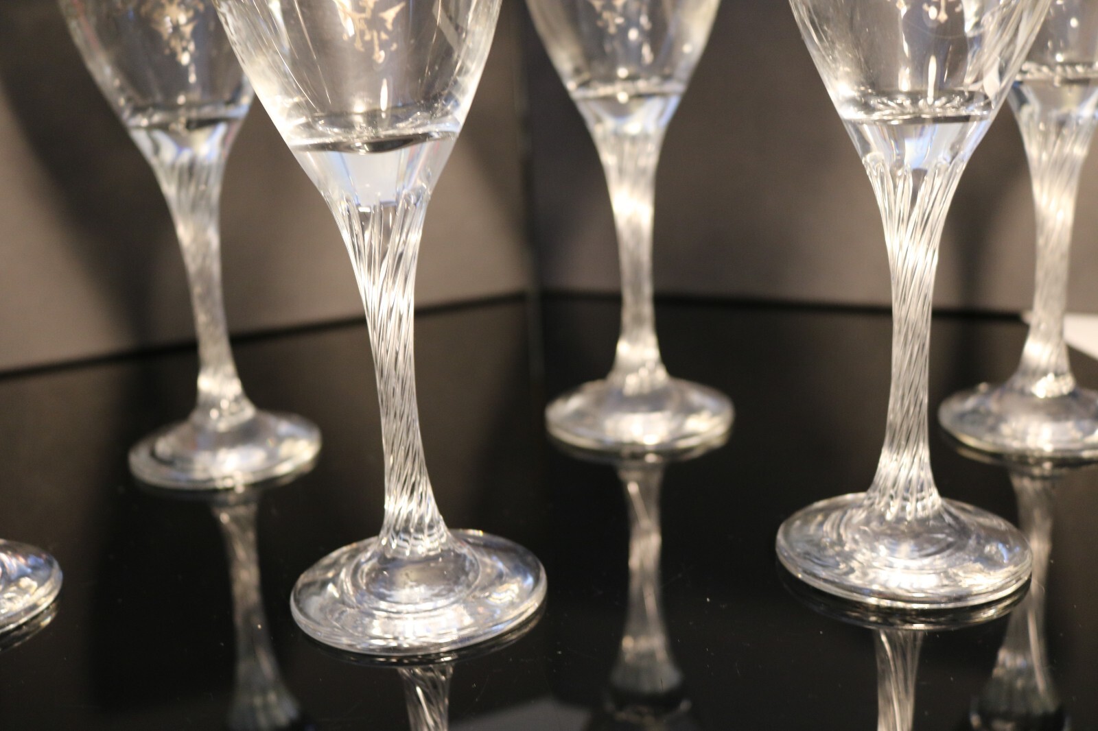 6 x Vintage Eamon Glass Elegant Wine glass goblets twisted stem silver