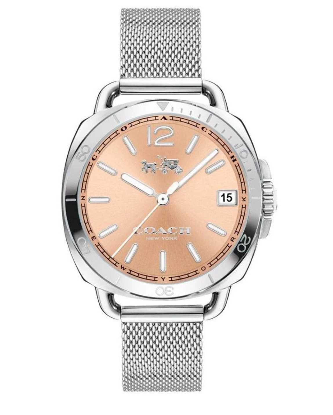 Orologio da donna COACH $275 Tatum Quadrante Rosa Rete Acciaio Inox 14502635