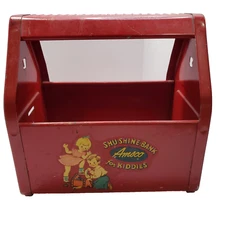 Vintage Amsco Shu-Shoe-Shine Bank for Kiddies Red Toy 1950's Metal Box Retro