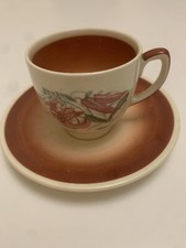 Vintage Susie Cooper cup and saucer 1940s. Floral Design  green pink