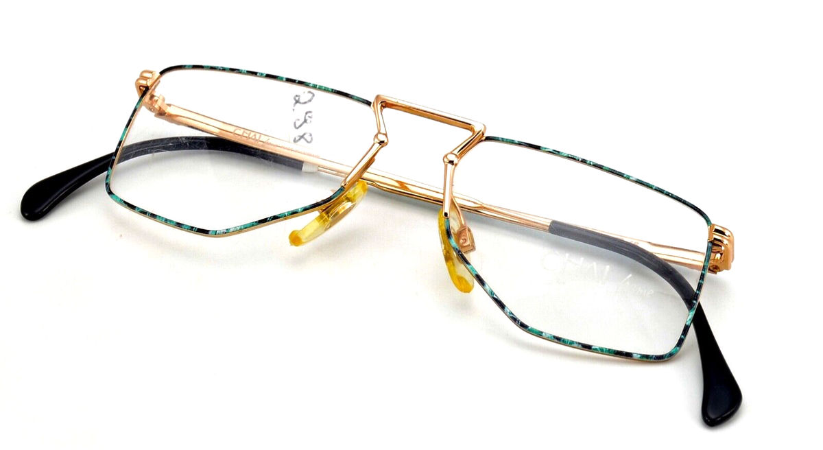 CHAI Eyeglasses K650 F505 Vintage 80s Hex Full Rim S Gold Blue